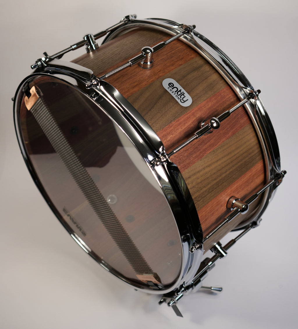 CUSTOM WALNUT & JARRAH BLOCK SNARE DRUM